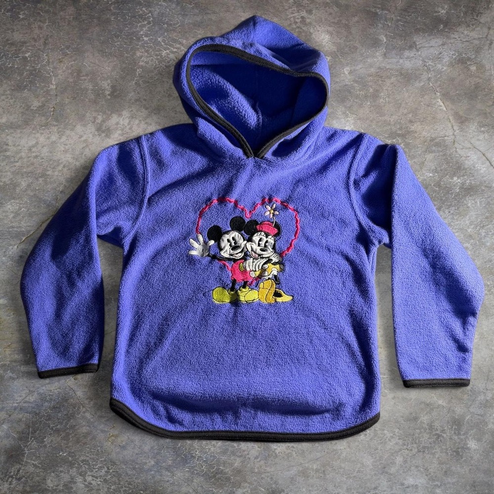 Disney Mickey and Minnie Mouse Purple Fleece Hoodie Kids L 6x Embroidered Heart